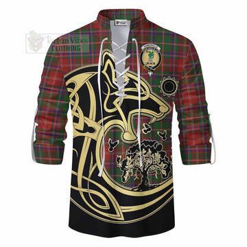 Somerville Tartan Ghillie Kilt Shirt with Family Crest Celtic Wolf Style