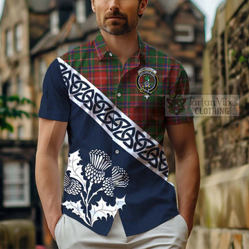 Somerville Tartan Short Sleeve Button Shirt Featuring Thistle and Scotland Map