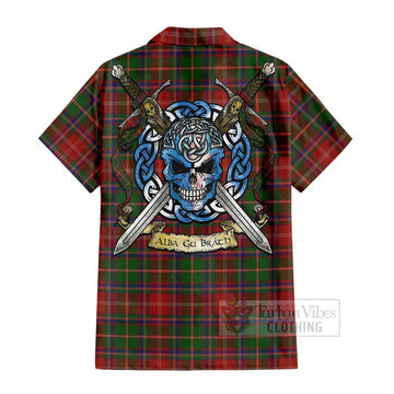 Somerville Tartan Short Sleeve Button Shirt with Family Crest Celtic Skull Style