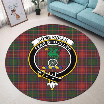 Somerville Tartan Round Rug with Family Crest - Tartan Vibes Clothing