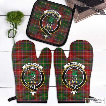 Somerville Tartan Combo Oven Mitt & Pot-Holder with Family Crest Black - Tartan Vibes Clothing