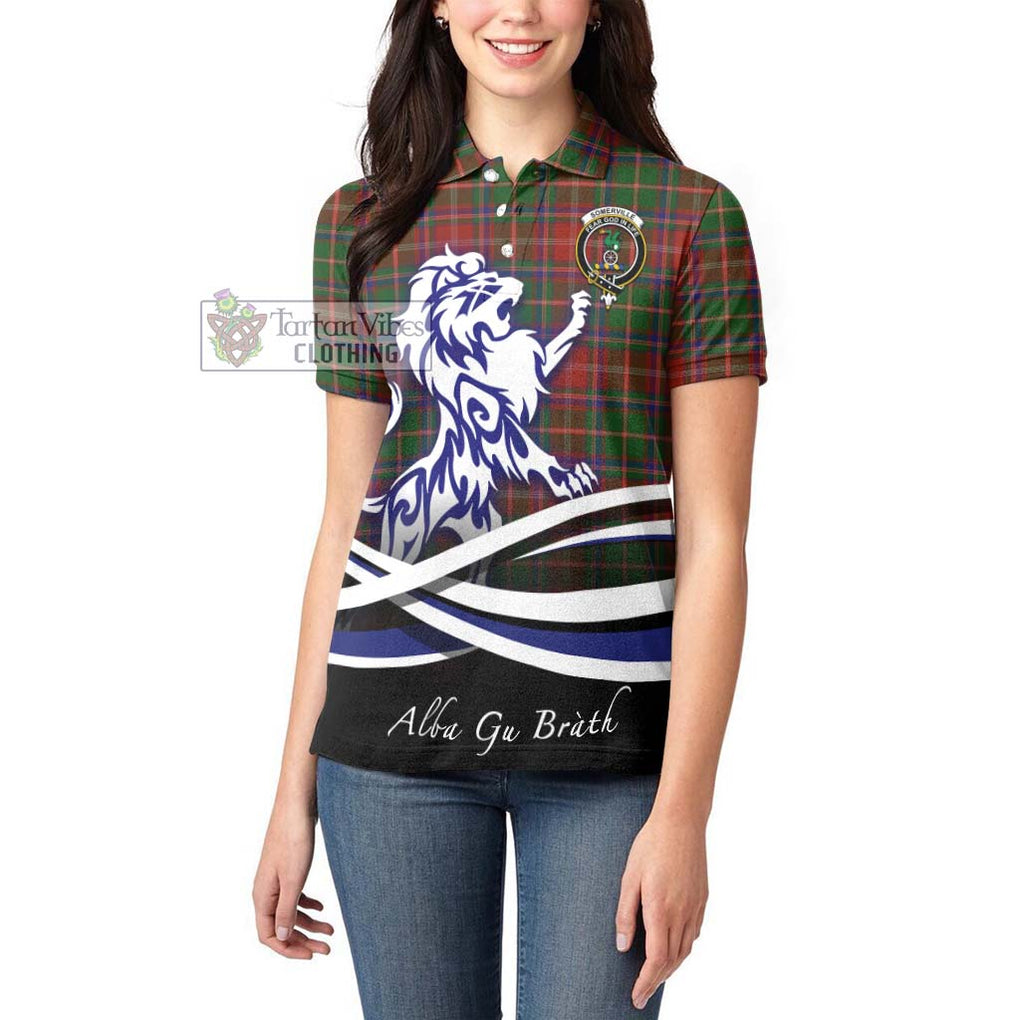 Somerville Tartan Women's Polo Shirt with Alba Gu Brath Regal Lion Emblem - Tartanvibesclothing Shop