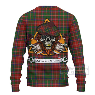 Somerville Tartan Ugly Sweater with Family Crest and Bearded Skull Holding Bottles of Whiskey