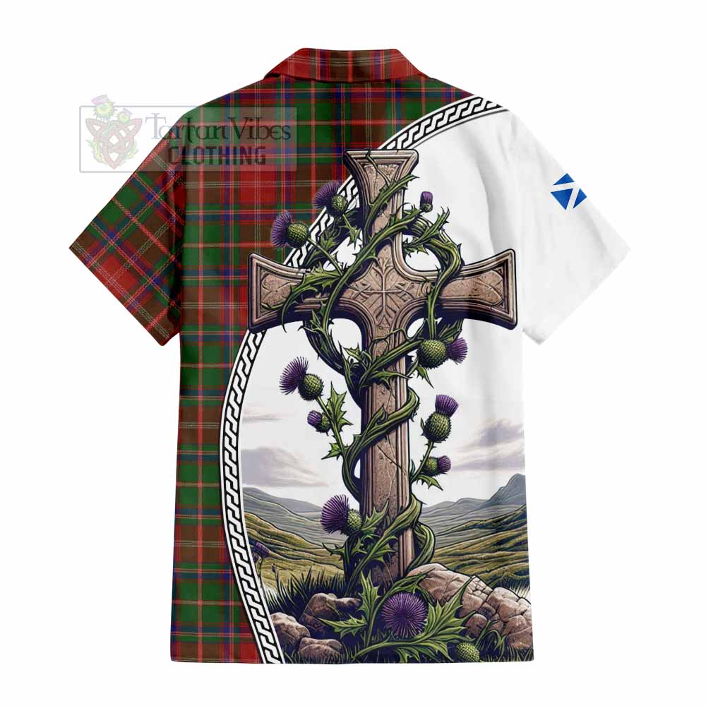 Tartan Vibes Clothing Somerville Tartan Short Sleeve Button Shirt with Family Crest and St. Andrew's Cross Accented by Thistle Vines