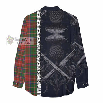 Somerville Tartan Women's Casual Shirt with Family Crest Cross Sword Thistle Celtic Vibes