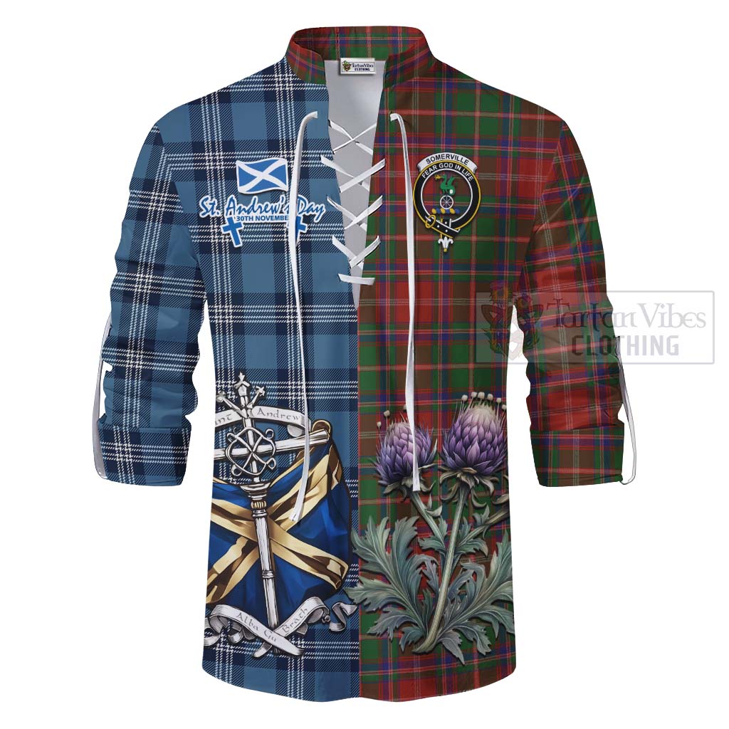 Tartan Vibes Clothing Somerville Tartan Ghillie Kilt Shirt Happy St. Andrew's Day Half Tartan Style