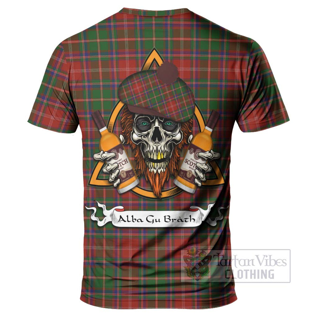 Tartan Vibes Clothing Somerville Tartan T-Shirt with Family Crest and Bearded Skull Holding Bottles of Whiskey