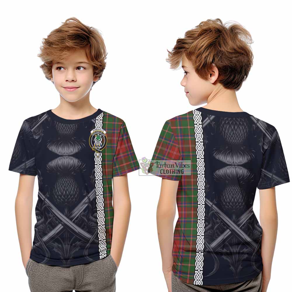 Tartan Vibes Clothing Somerville Tartan Kid T-Shirt with Family Crest Cross Sword Thistle Celtic Vibes