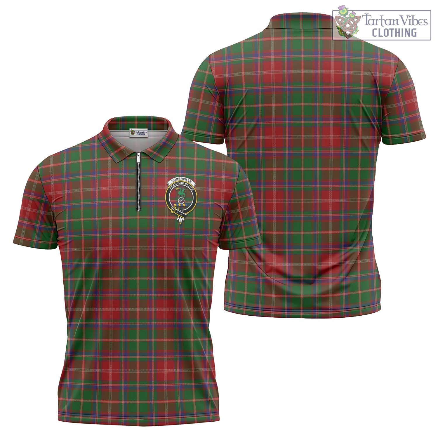 Tartan Vibes Clothing Somerville Tartan Zipper Polo Shirt with Family Crest