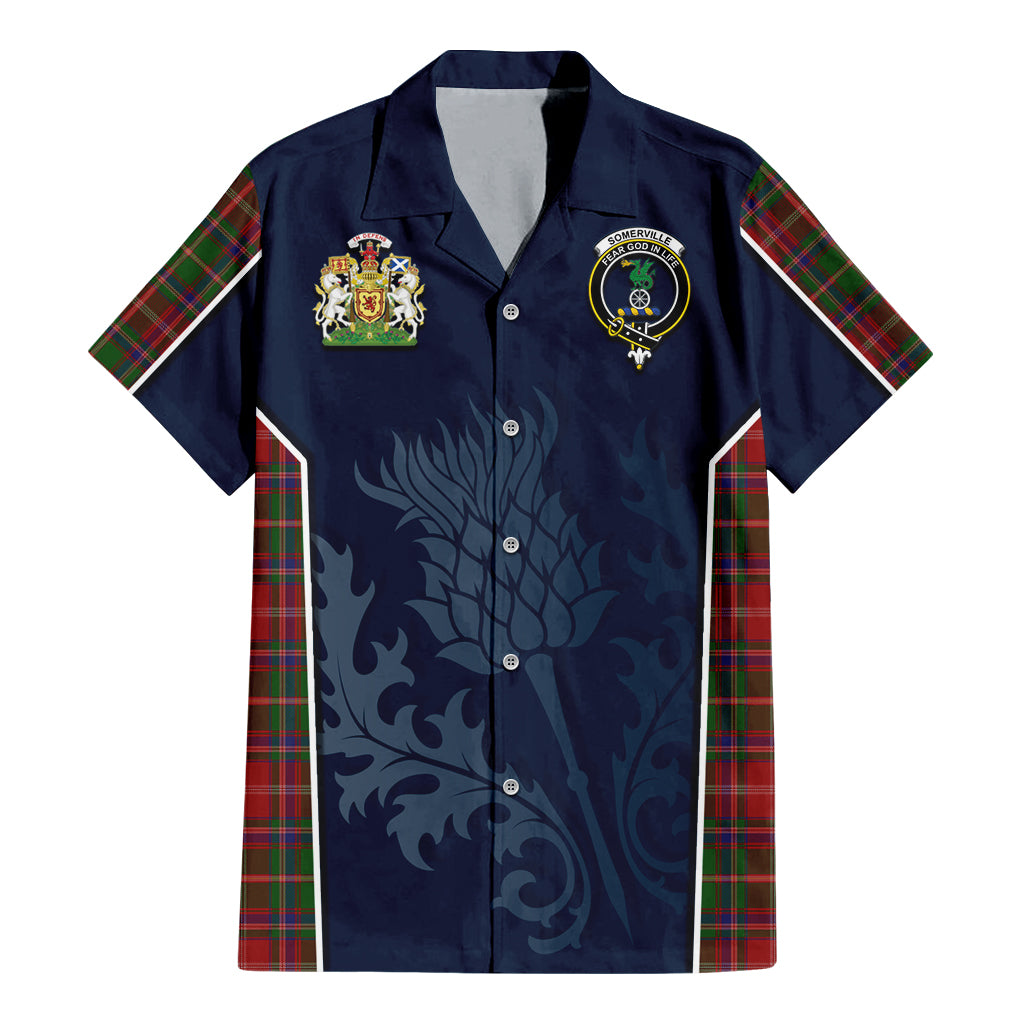 Tartan Vibes Clothing Somerville Tartan Short Sleeve Button Up Shirt with Family Crest and Scottish Thistle Vibes Sport Style