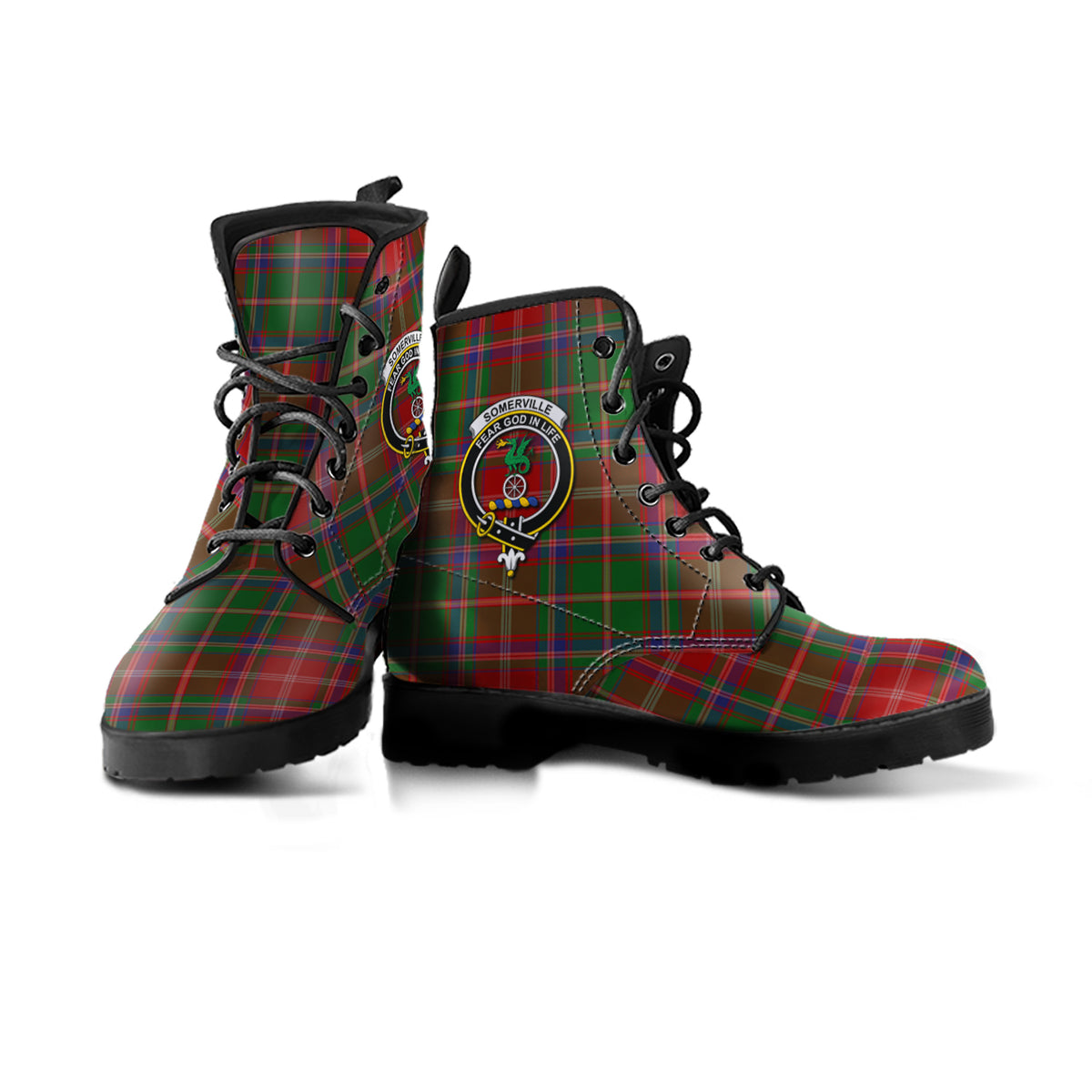 Somerville Tartan Leather Boots with Family Crest - Tartan Vibes Clothing