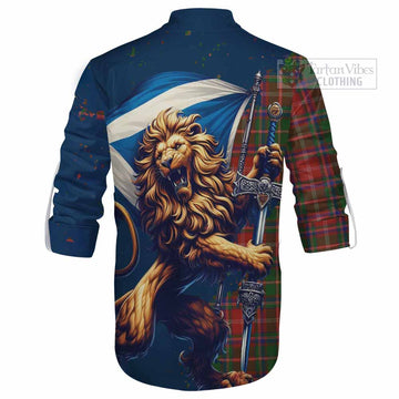 Somerville Tartan Family Crest Ghillie Kilt Shirt with Scottish Majestic Lion