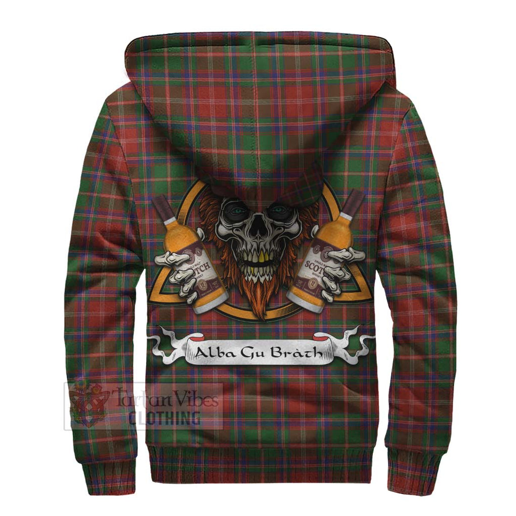 Tartan Vibes Clothing Somerville Tartan Sherpa Hoodie with Family Crest and Bearded Skull Holding Bottles of Whiskey