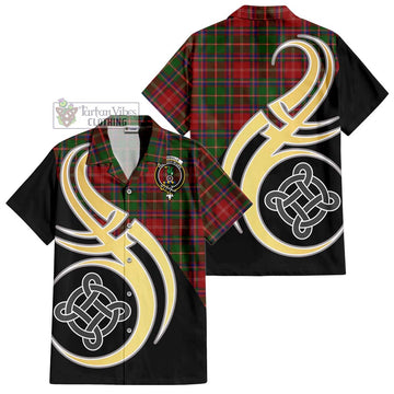 Somerville Tartan Short Sleeve Button Shirt with Family Crest and Celtic Symbol Style