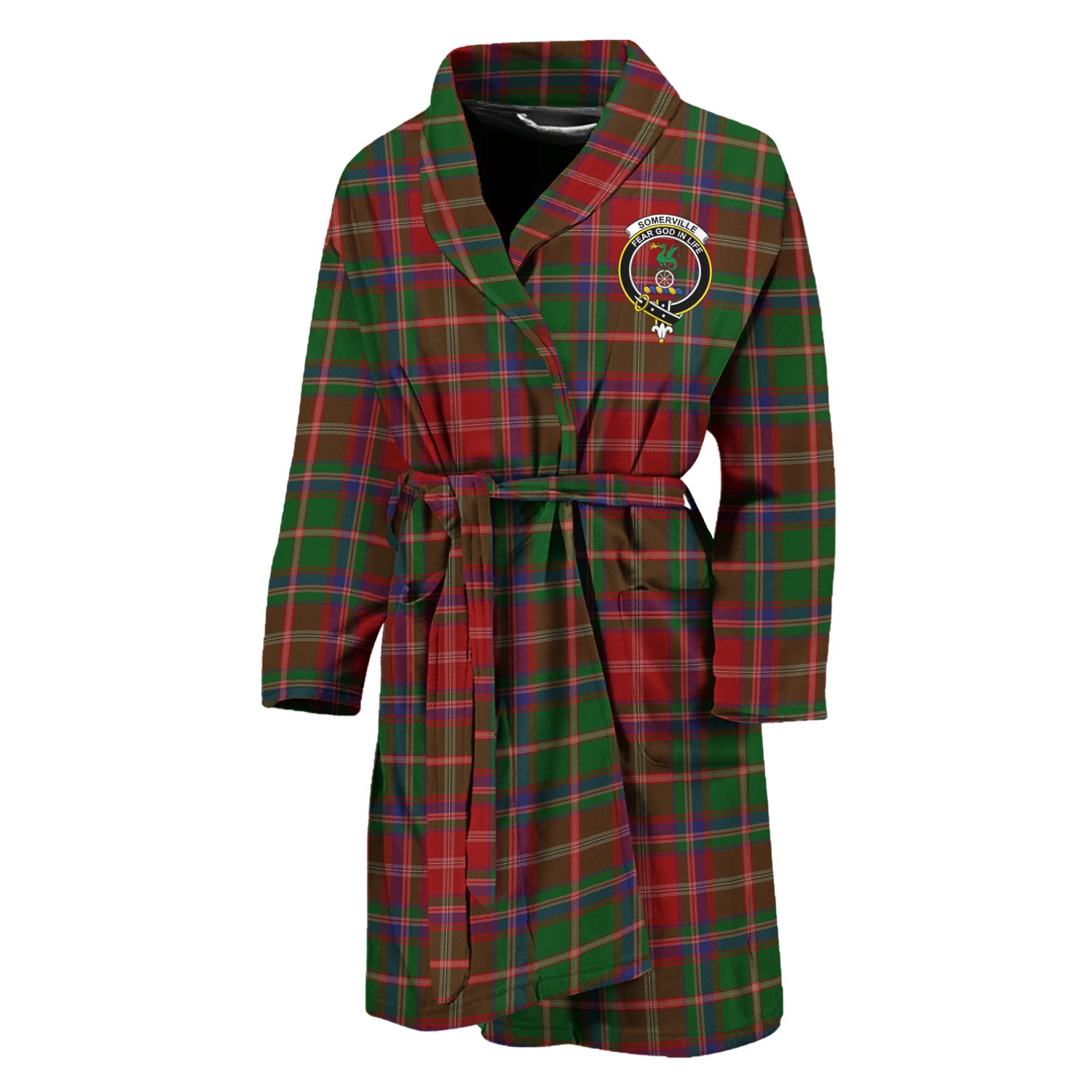 Somerville Tartan Bathrobe with Family Crest Unisex M - Tartan Vibes Clothing