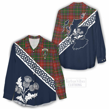 Somerville Tartan Women's Casual Shirt Featuring Thistle and Scotland Map