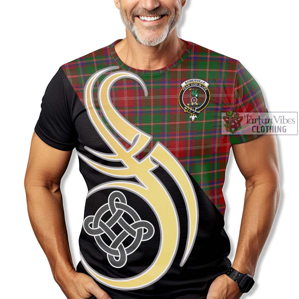 Tartan Vibes Clothing Somerville Tartan T-Shirt with Family Crest and Celtic Symbol Style