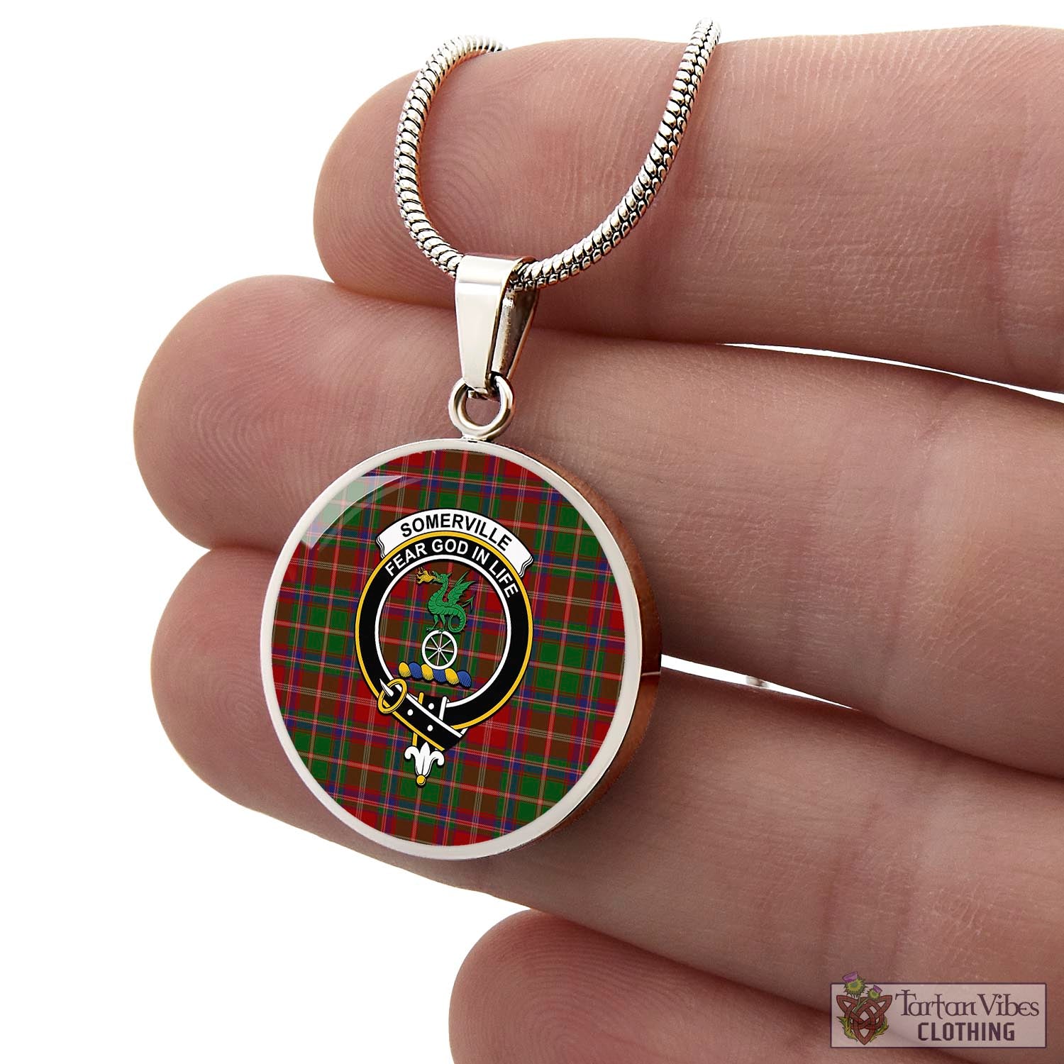 Tartan Vibes Clothing Somerville Tartan Circle Necklace with Family Crest