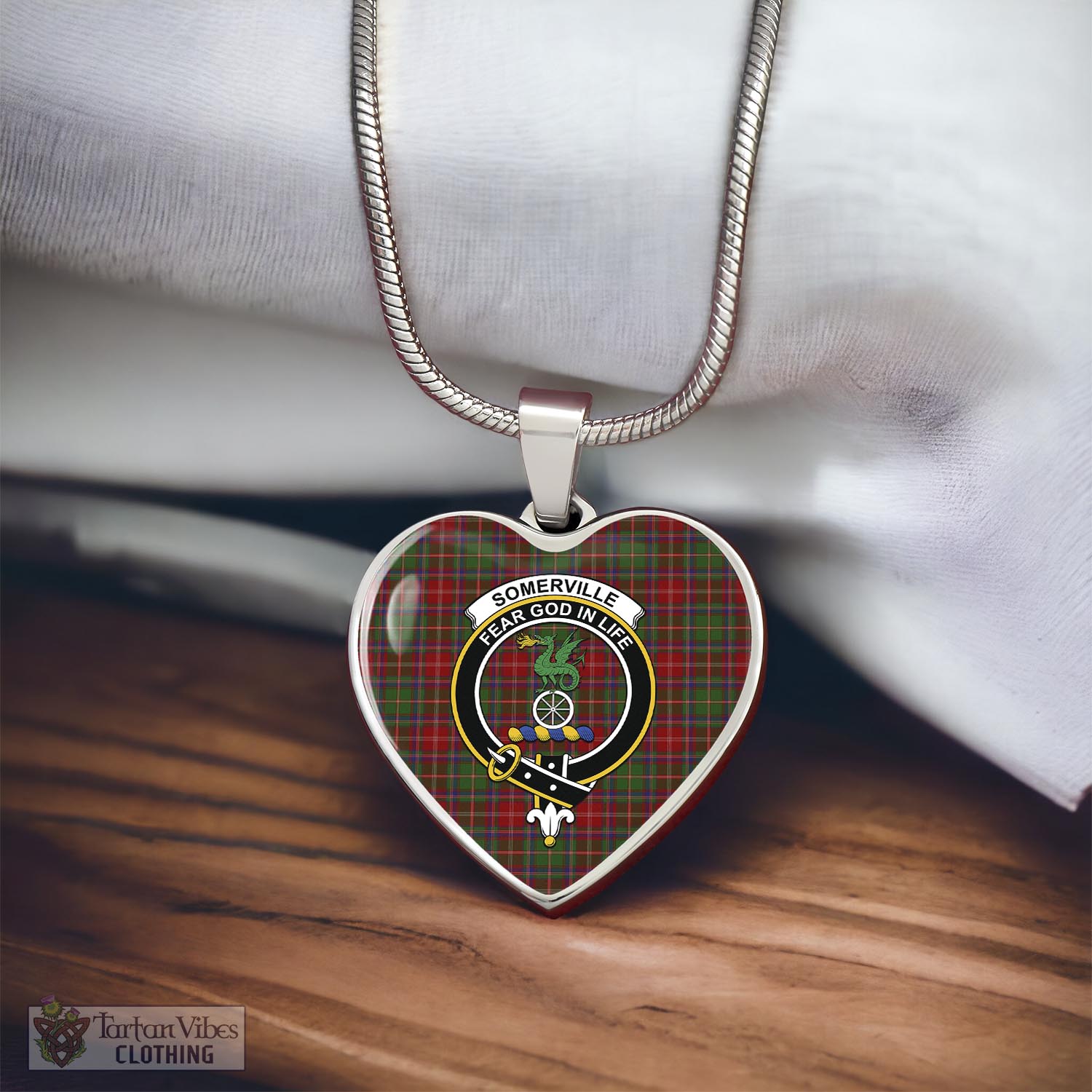 Tartan Vibes Clothing Somerville Tartan Heart Necklace with Family Crest