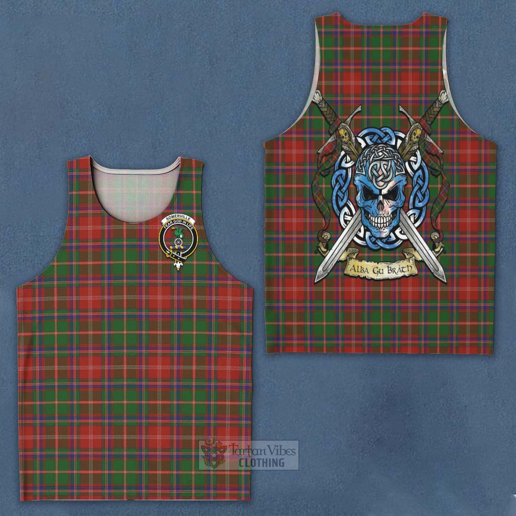 Tartan Vibes Clothing Somerville Tartan Men's Tank Top with Family Crest Celtic Skull Style