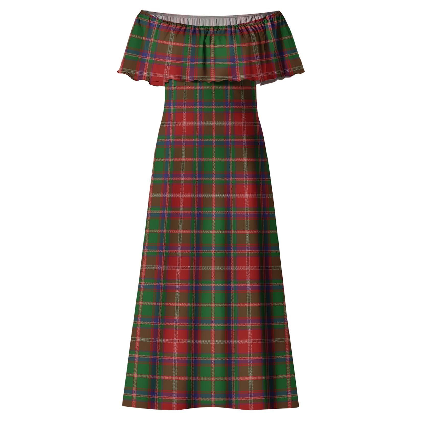 Somerville Tartan Off Shoulder Long Dress - Tartanvibesclothing