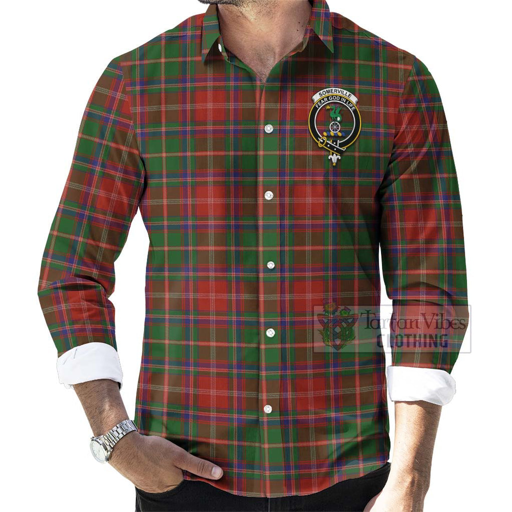 Tartan Vibes Clothing Somerville Tartan Long Sleeve Button Shirt with Family Crest Celtic Skull Style