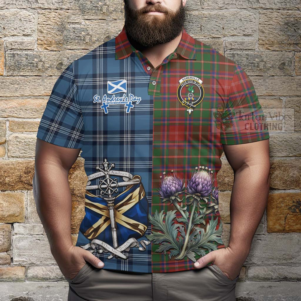 Somerville Tartan Polo Shirt Happy St. Andrew's Day Half Tartan Style - Tartan Vibes Clothing