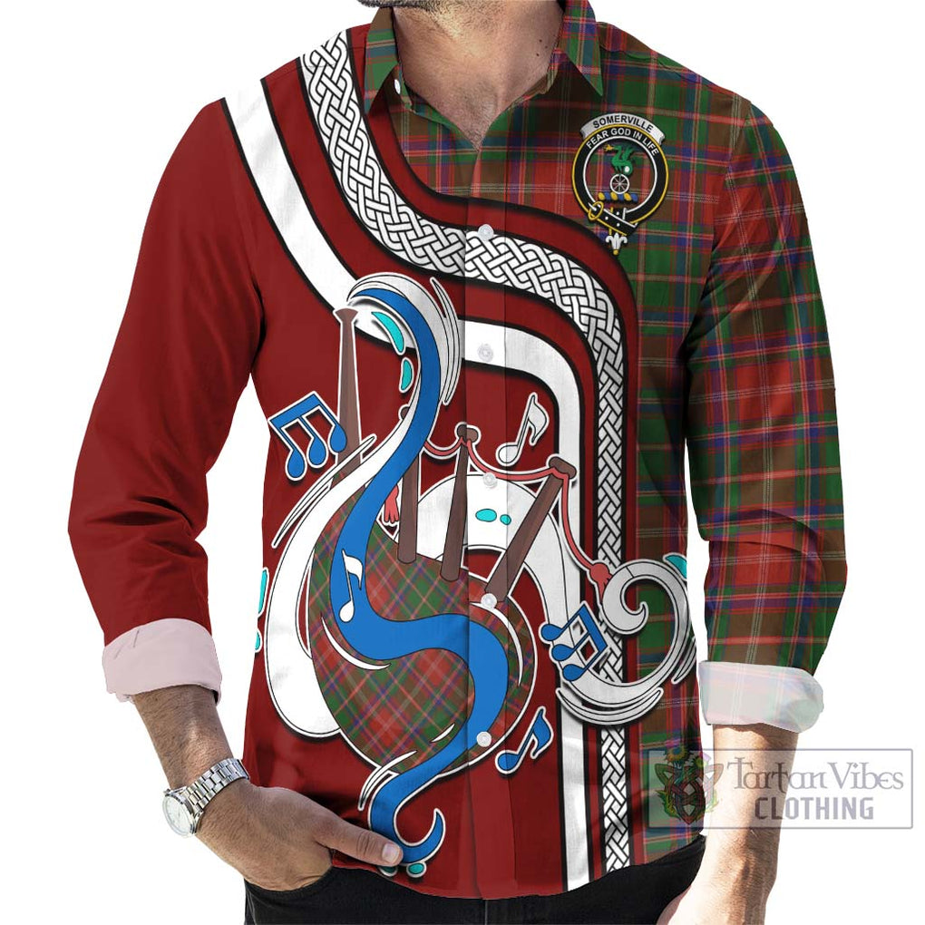 Somerville Tartan Long Sleeve Button Shirt with Epic Bagpipe Style - Tartanvibesclothing Shop