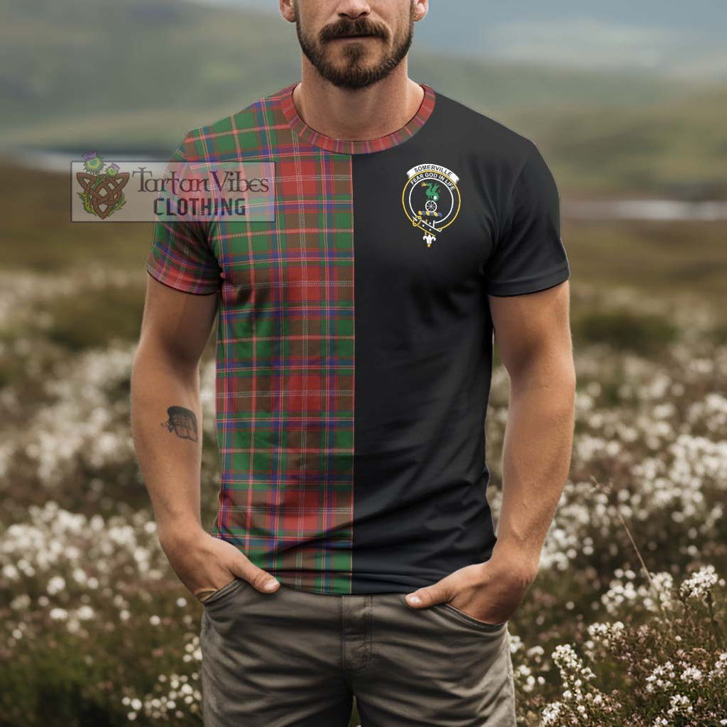 Somerville Tartan T-Shirt with Family Crest and Half Of Me Style - Tartanvibesclothing Shop