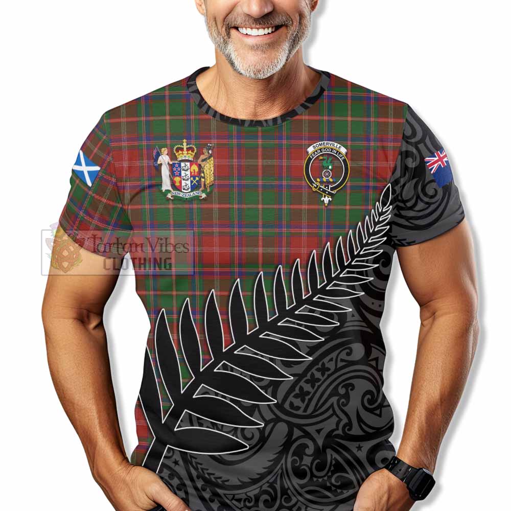 Tartan Vibes Clothing Somerville Crest Tartan T-Shirt with New Zealand Silver Fern Half Style