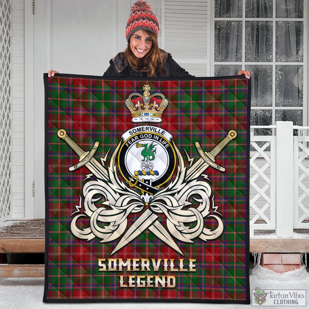 Tartan Vibes Clothing Somerville Tartan Quilt with Clan Crest and the Golden Sword of Courageous Legacy