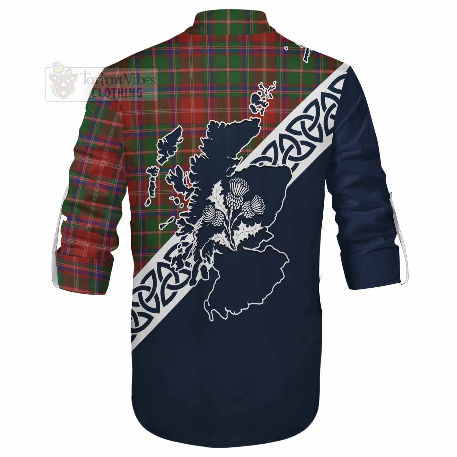 Tartan Vibes Clothing Somerville Tartan Ghillie Kilt Shirt Featuring Thistle and Scotland Map