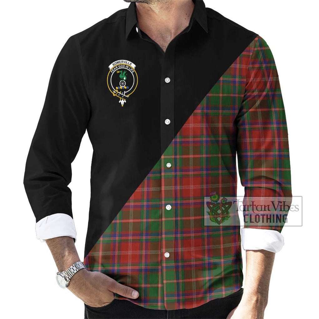 Somerville Tartan Long Sleeve Button Shirt with Family Crest and Military Logo Style - Tartanvibesclothing Shop