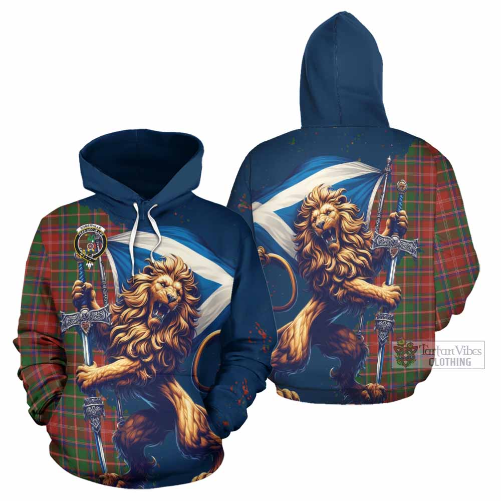 Somerville Tartan Family Crest Hoodie with Scottish Majestic Lion