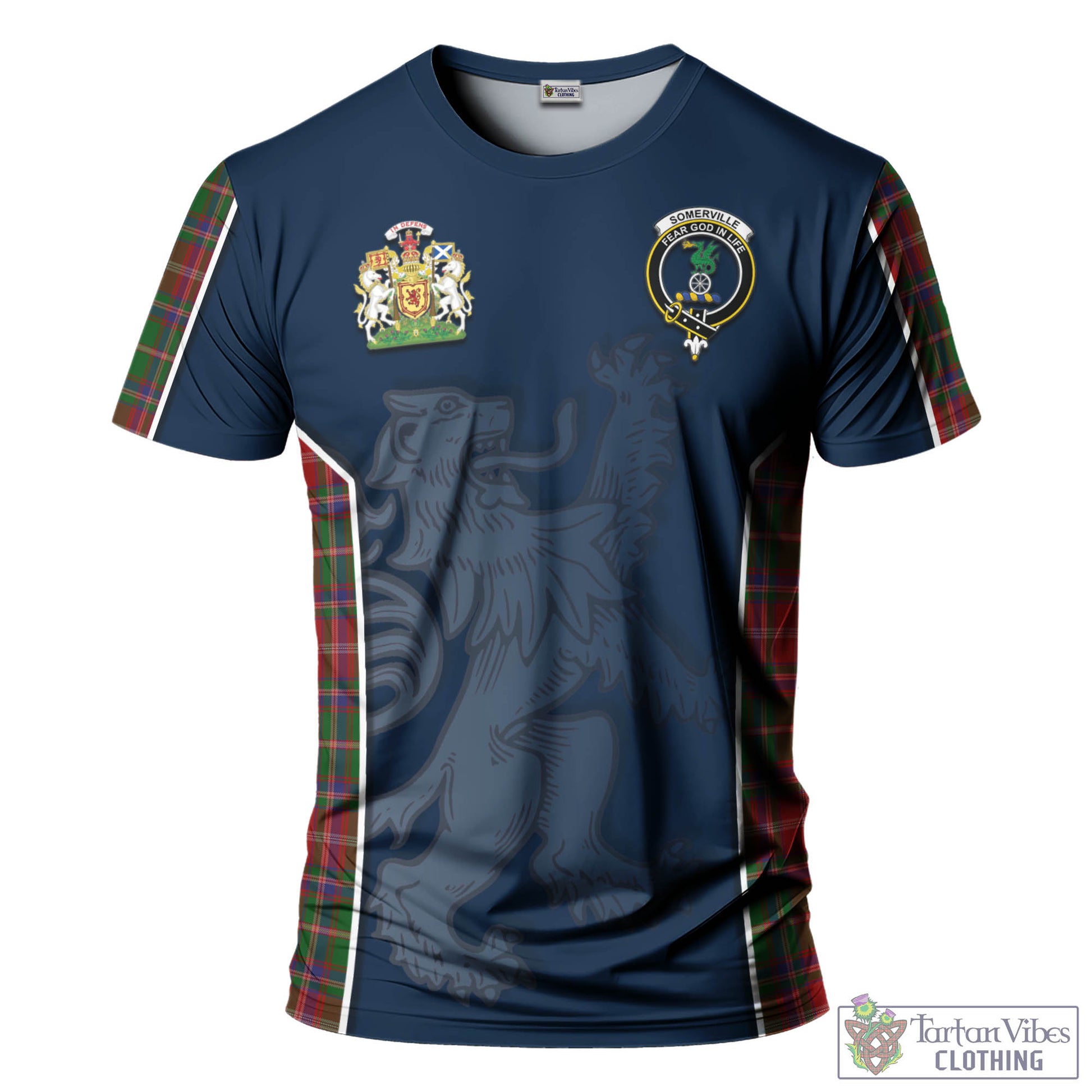 Tartan Vibes Clothing Somerville Tartan T-Shirt with Family Crest and Lion Rampant Vibes Sport Style