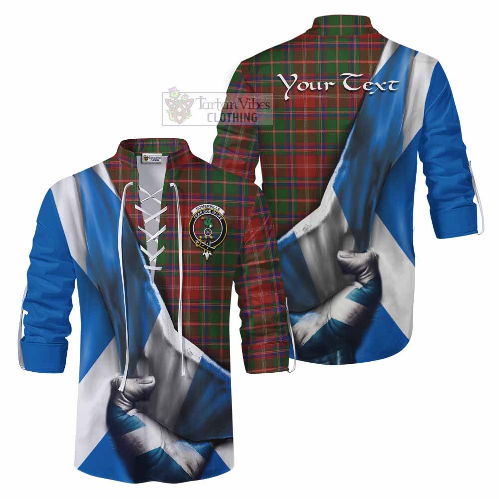 Tartan Vibes Clothing Somerville Tartan Ghillie Kilt Shirt with Family Crest Scotland Patriotic Style