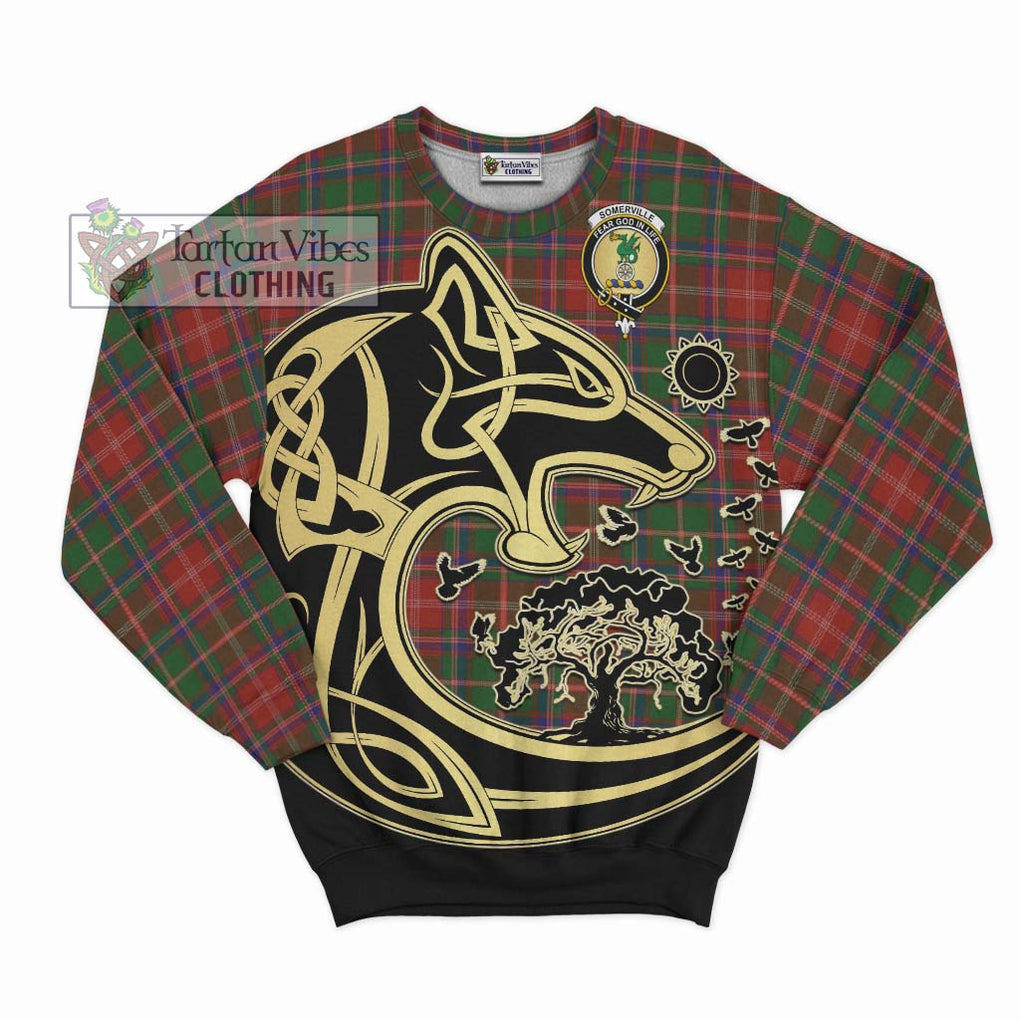 Somerville Tartan Sweatshirt with Family Crest Celtic Wolf Style - Tartan Vibes Clothing