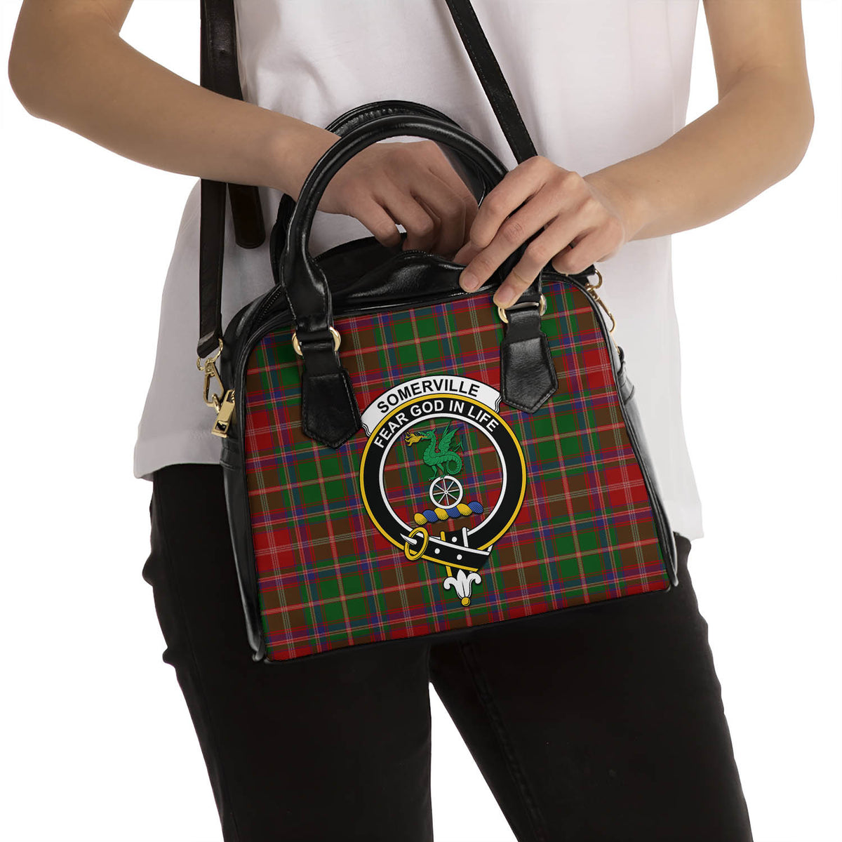 Somerville Tartan Shoulder Handbags with Family Crest - Tartan Vibes Clothing
