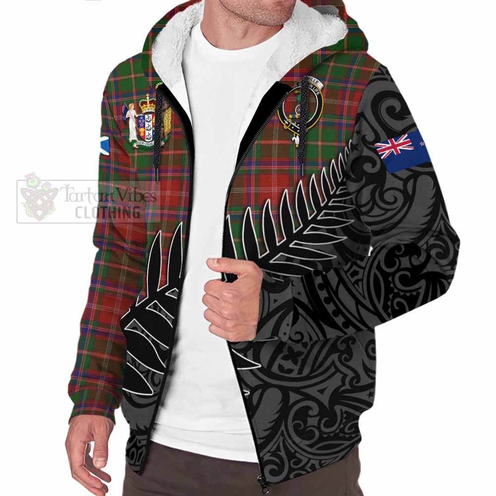 Tartan Vibes Clothing Somerville Crest Tartan Sherpa Hoodie with New Zealand Silver Fern Half Style