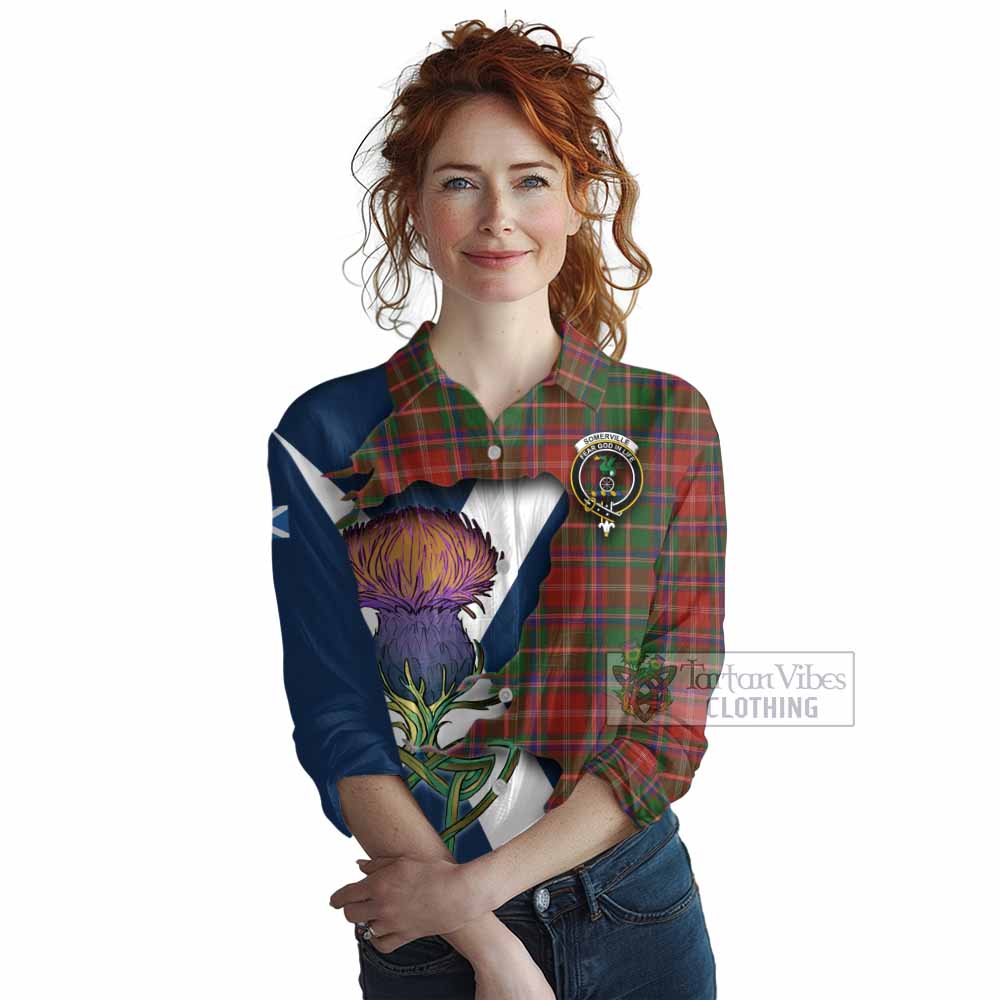 Somerville Tartan Family Crest Women's Casual Shirt Scottish Thistle Celtic Inspired - Tartan Vibes Clothing