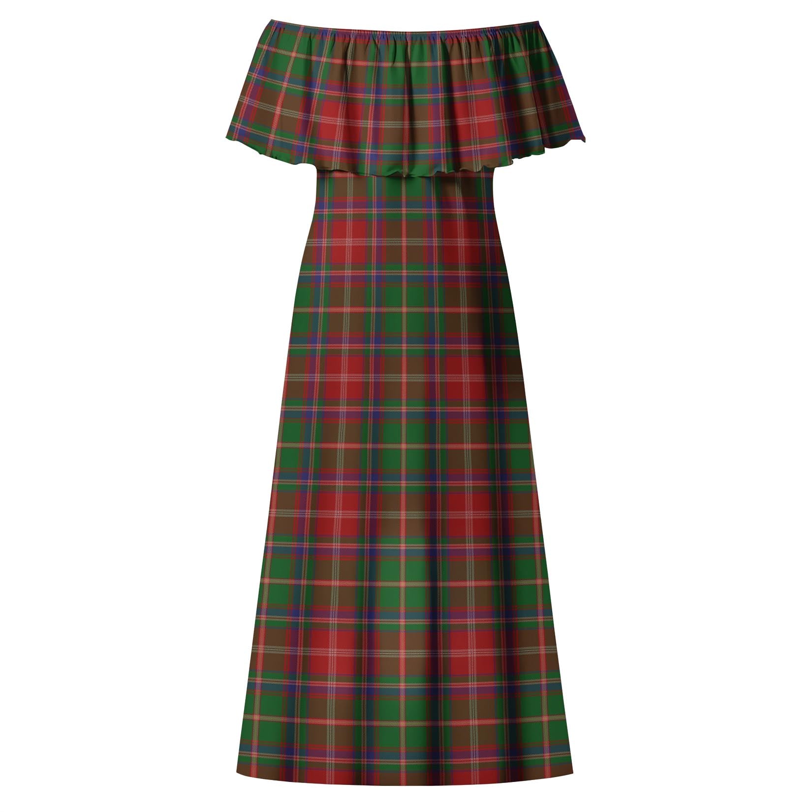 Somerville Tartan Off Shoulder Long Dress - Tartanvibesclothing