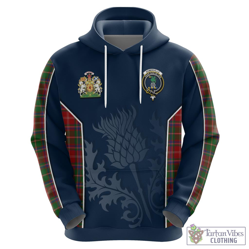 Tartan Vibes Clothing Somerville Tartan Hoodie with Family Crest and Scottish Thistle Vibes Sport Style