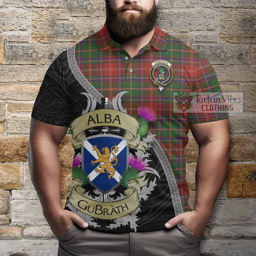 Somerville Tartan Family Crest Polo Shirt Lion Rampant Royal Thistle Shield Celtic Inspired - Tartan Vibes Clothing