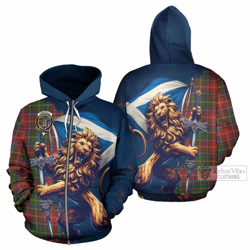 Somerville Tartan Family Crest Hoodie with Scottish Majestic Lion