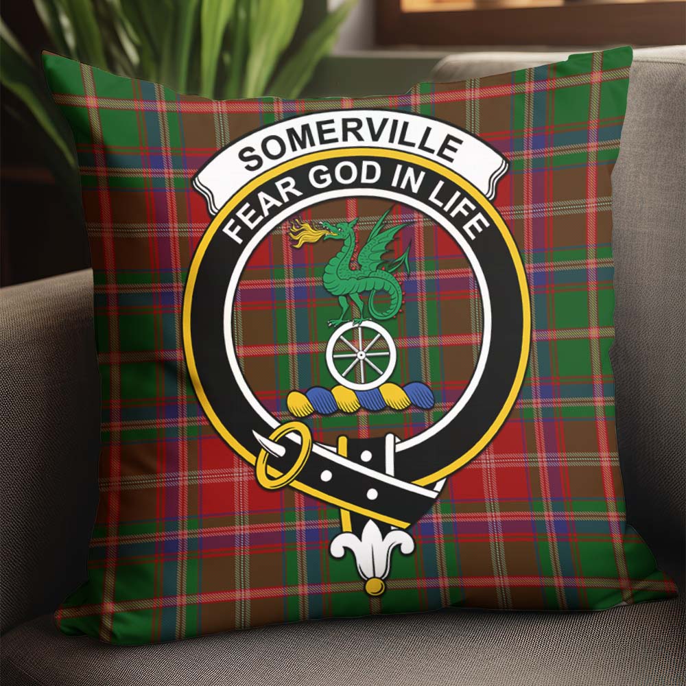 Somerville Tartan Pillow Cover with Family Crest - Tartanvibesclothing