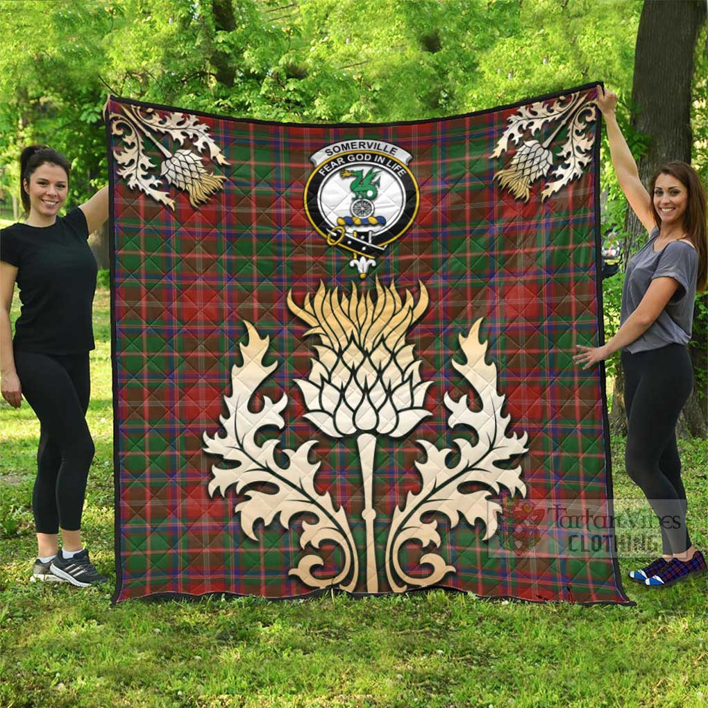 Tartan Vibes Clothing Somerville Tartan Quilt with Family Crest and Golden Thistle Style