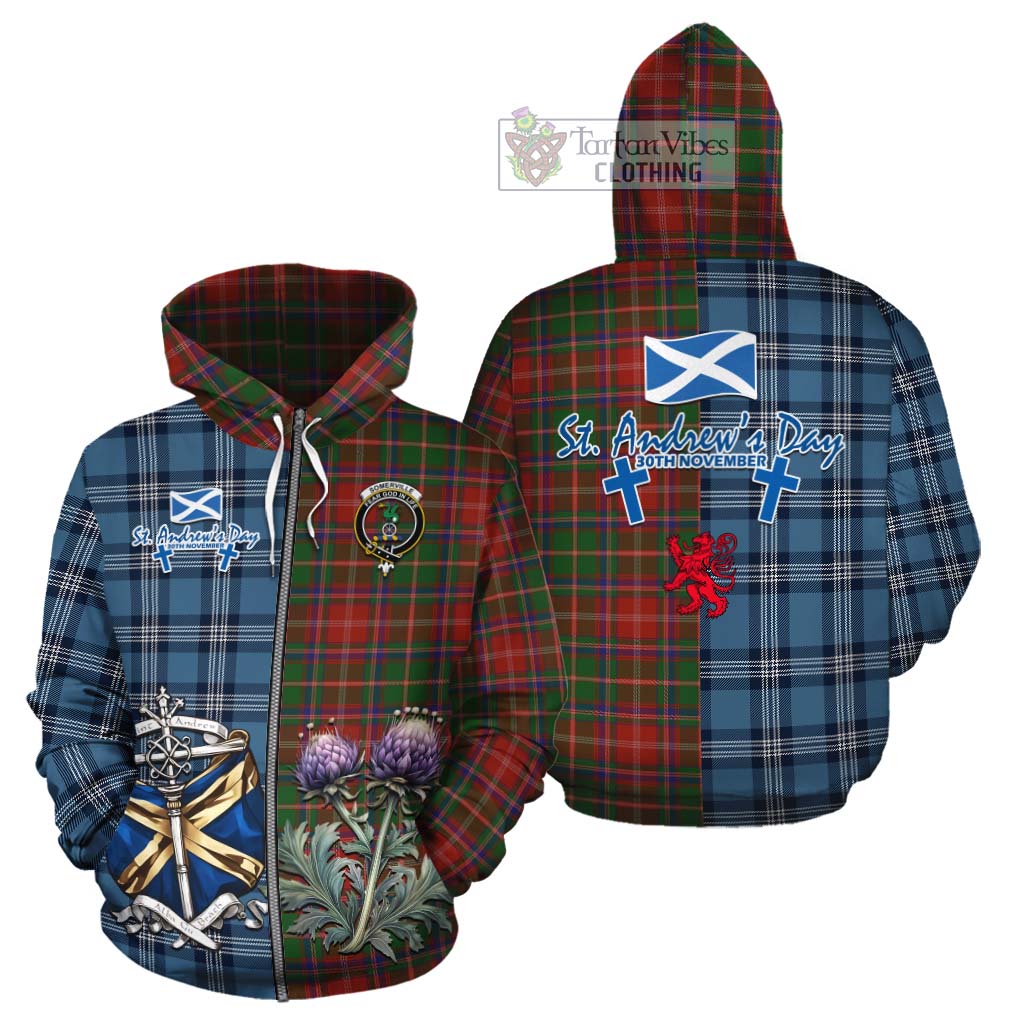 Tartan Vibes Clothing Somerville Tartan Cotton Hoodie Happy St. Andrew's Day Half Tartan Style