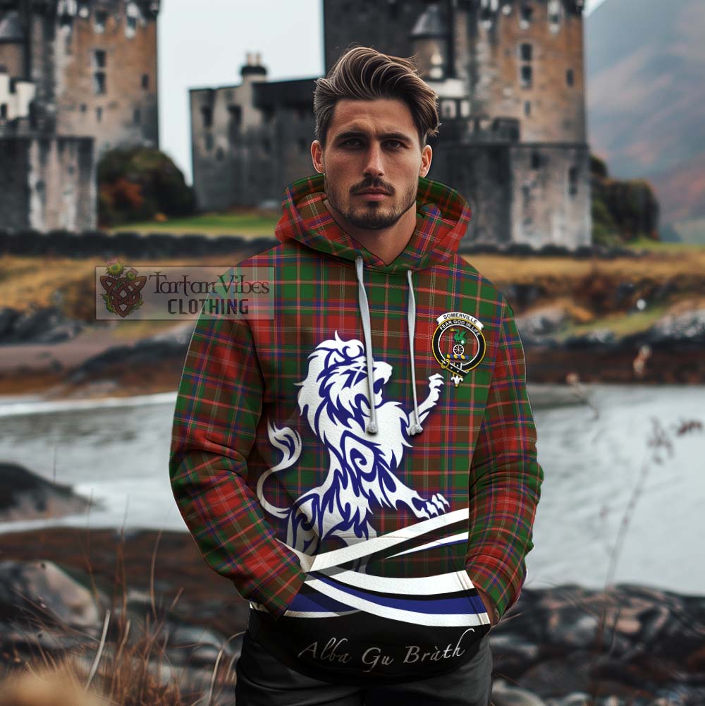 Tartan Vibes Clothing Somerville Tartan Cotton Hoodie with Alba Gu Brath Regal Lion Emblem