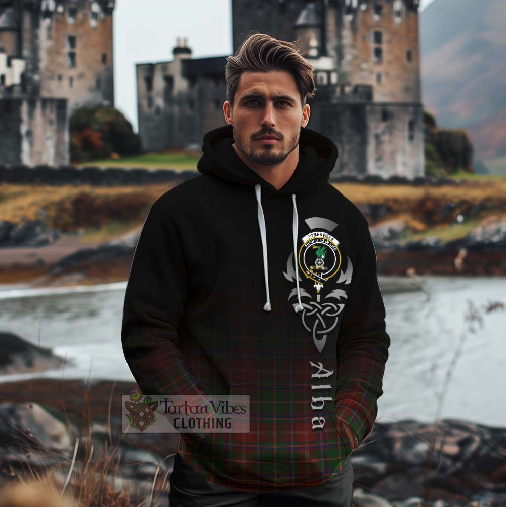 Tartan Vibes Clothing Somerville Tartan Cotton Hoodie Featuring Alba Gu Brath Family Crest Celtic Inspired