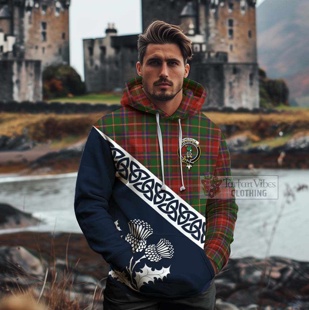 Tartan Vibes Clothing Somerville Tartan Cotton Hoodie Featuring Thistle and Scotland Map